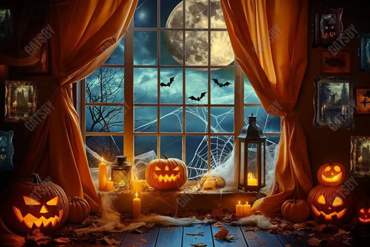 Gatsby Halloween Night Black Window Photography Backdrop Gbsx-00763 - Gatsby Backdrop