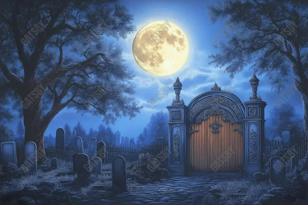 Gatsby Halloween Night Cemetery Tombstone Photography Backdrop Gbsx-01038 - Gatsby Backdrop