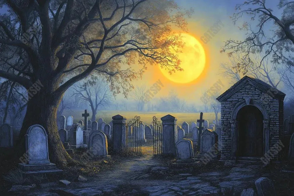 Gatsby Halloween Night Cemetery Tombstone Photography Backdrop Gbsx-01039 - Gatsby Backdrop