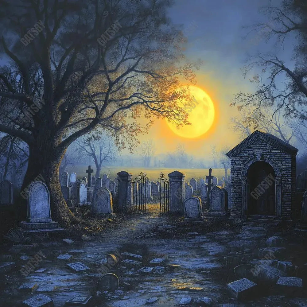 Gatsby Halloween Night Cemetery Tombstone Photography Backdrop Gbsx-01039 - Gatsby Backdrop