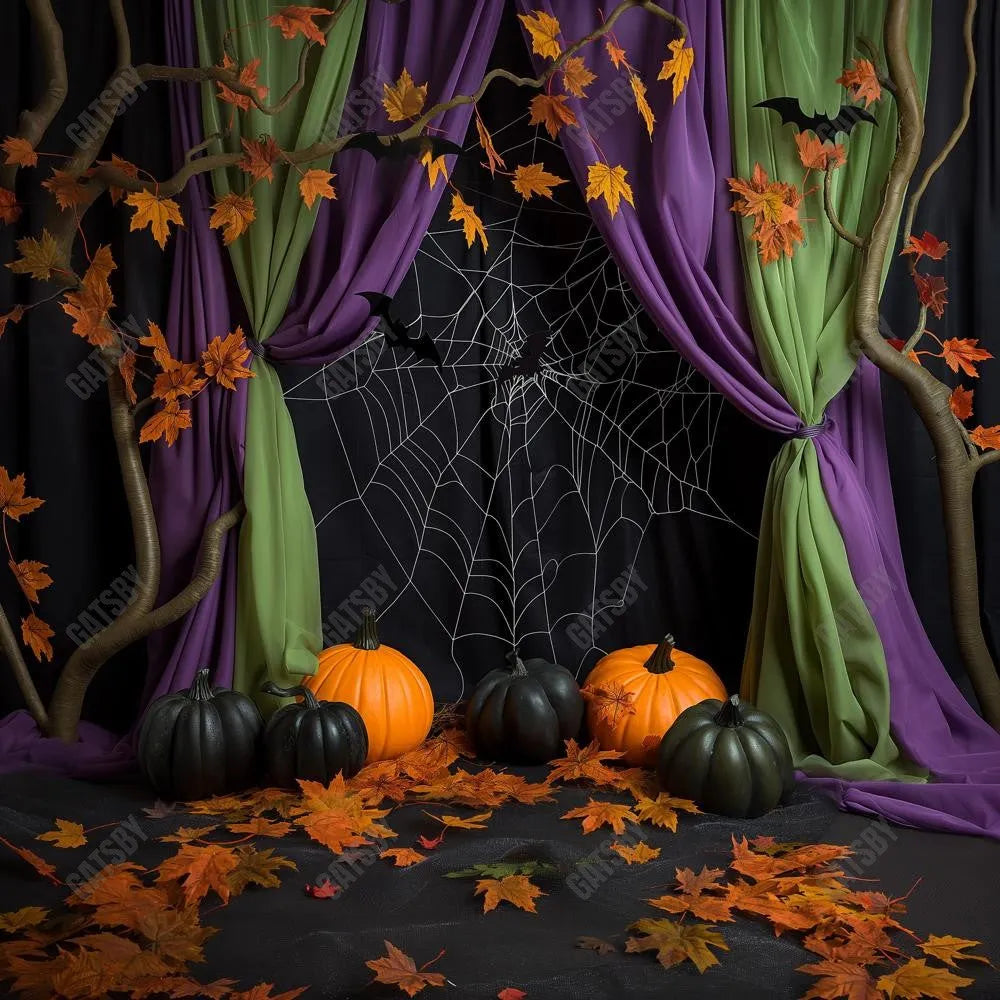 Gatsby Halloween Purple Curtains Wall Photography Backdrop Gbsx-00787 - Gatsby Backdrop