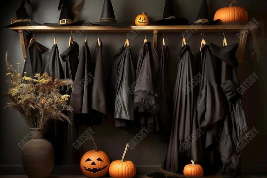 Gatsby Halloween Wizard Black Robe Closet Photography Backdrop Gbsx-00867 - Gatsby Backdrop