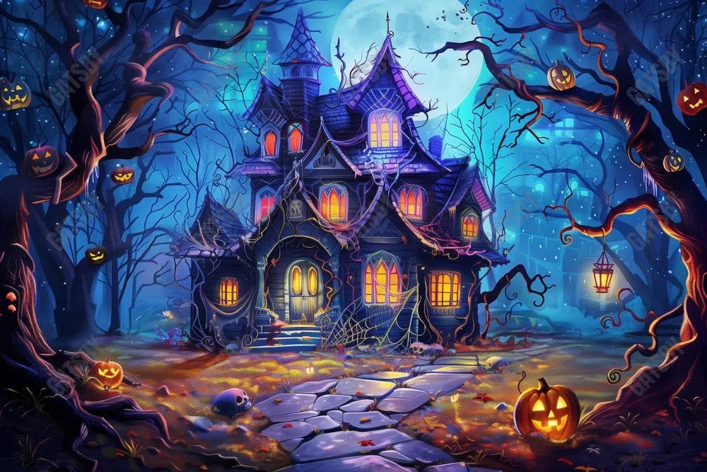 Gatsby Haunted Forest Glowing Castle Photography Backdrop Gbsx-00555 - Gatsby Backdrop