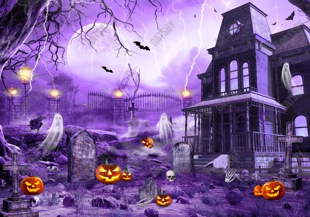 Gatsby Haunted House Night Photography Backdrop GBSX-00162 - Gatsby Backdrop