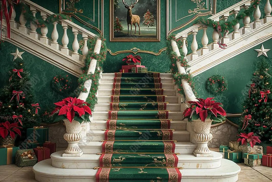 Gatsby Holly Jolly Christmas Stairs Photography Backdrop GBSX-00005 - Gatsby Backdrop