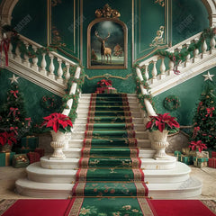 Gatsby Holly Jolly Christmas Stairs Photography Backdrop GBSX-00005 - Gatsby Backdrop