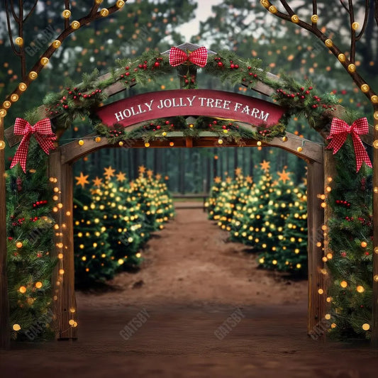 Gatsby Holly Jolly Tree Farm Arch Photography Backdrop Gbsx-00754 - Gatsby Backdrop