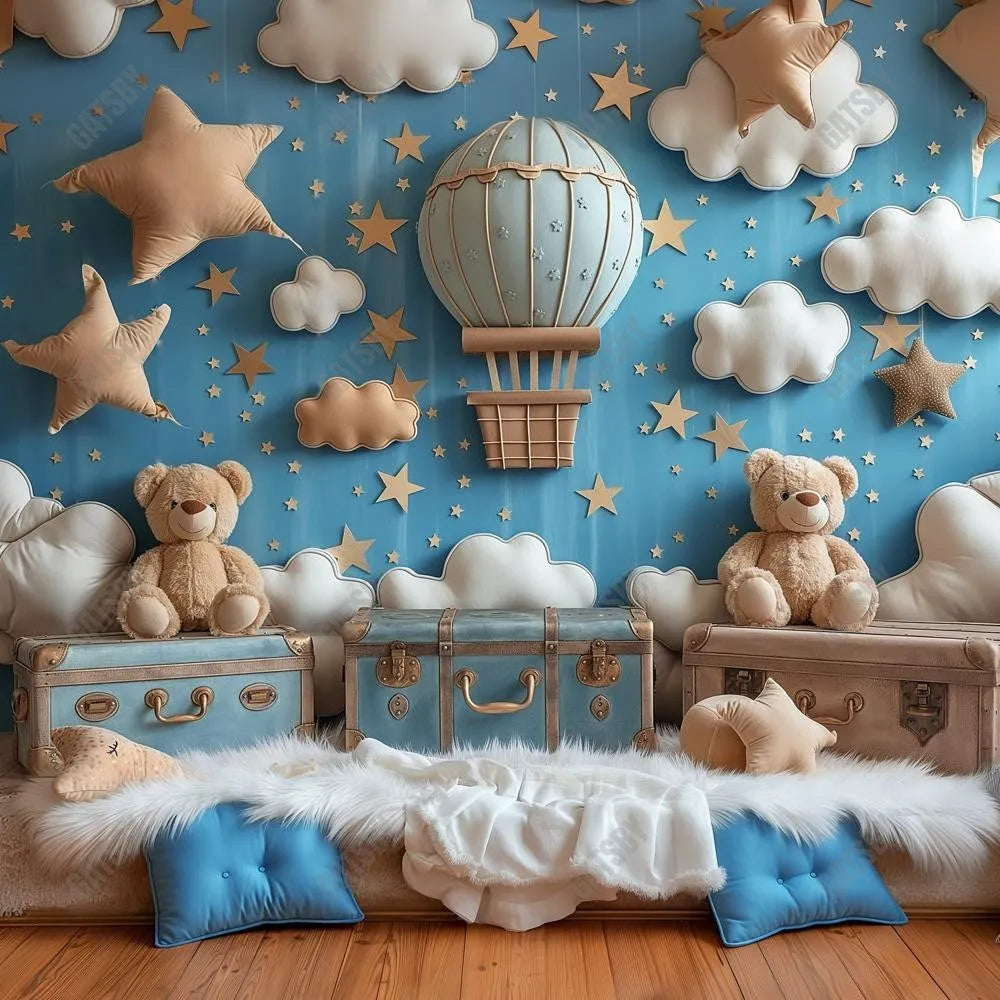 Gatsby Hot Air Balloon Teddy Bear Photography Backdrop Gbsx-00371 - Gatsby Backdrop