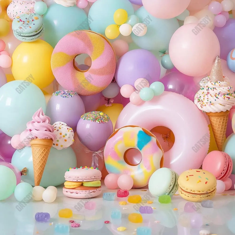 Gatsby Ice Cream Balloons Photography Backdrop Gbsx-00216 - Gatsby Backdrop