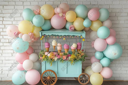 Gatsby Ice Cream Balloons Photography Backdrop Gbsx-00404 - Gatsby Backdrop