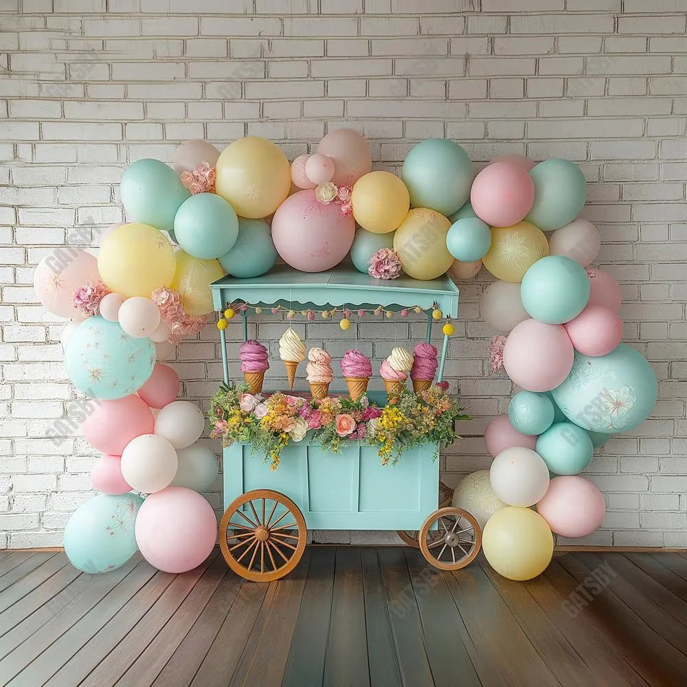 Gatsby Ice Cream Balloons Photography Backdrop Gbsx-00404 - Gatsby Backdrop