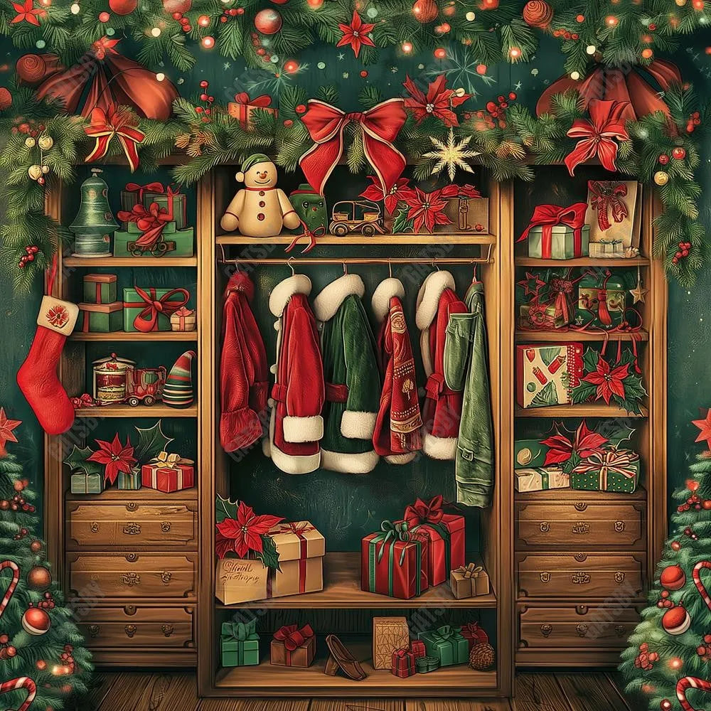 Gatsby Jolly Christmas Closet Photography Backdrop Gbsx-00333 - Gatsby Backdrop