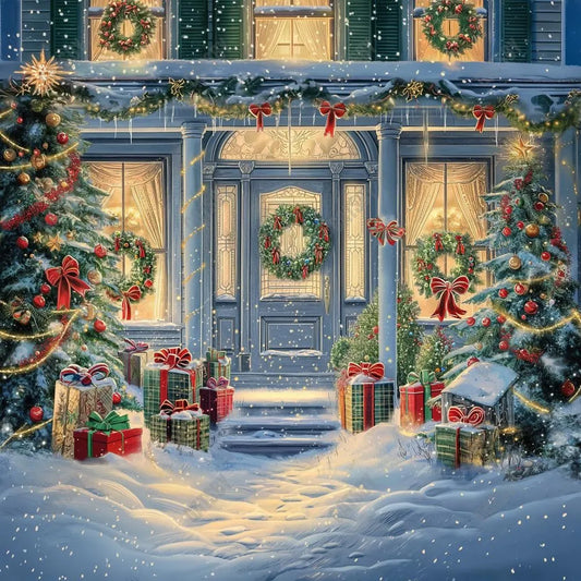 Gatsby Lighted Christmas House Photography Backdrop GBSX-00146 - Gatsby Backdrop