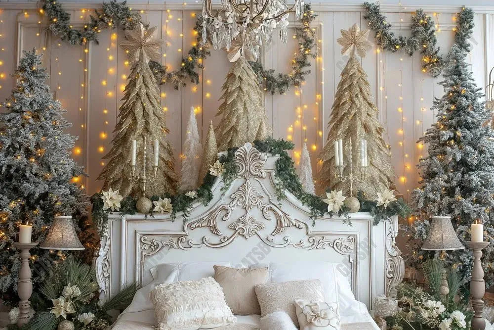 Gatsby Luxurious White Christmas Headboard Bed Photography Backdrop Gbsx-01005 - Gatsby Backdrop