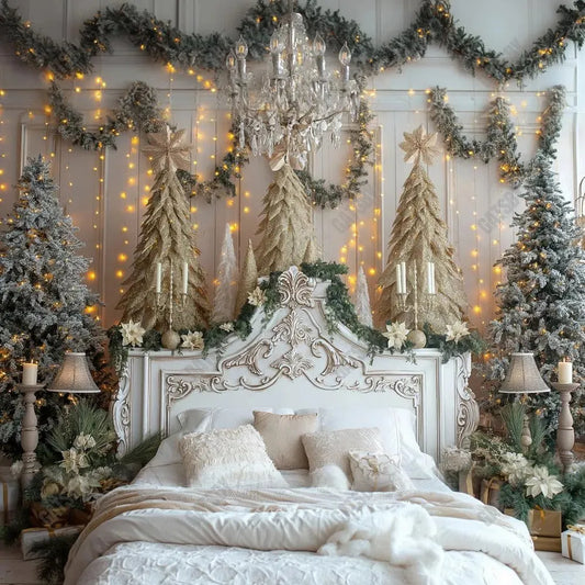 Gatsby Luxurious White Christmas Headboard Bed Photography Backdrop Gbsx-01005 - Gatsby Backdrop