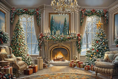 Gatsby Majestic Christmas Living Room Photography Backdrop GBSX-00156 - Gatsby Backdrop