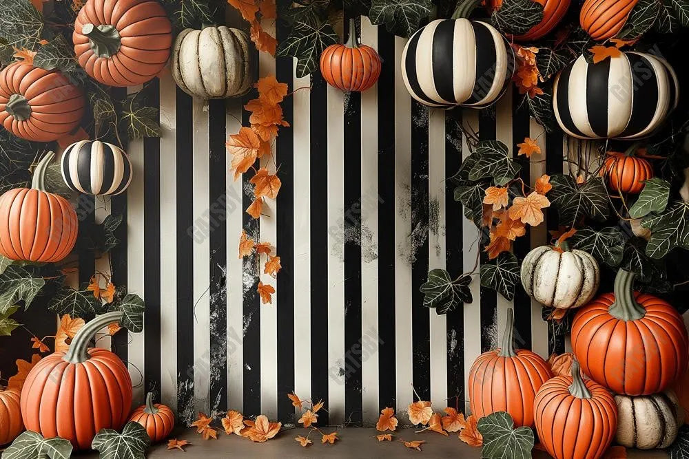 Gatsby October Pumpkin Leaves Wall Photography Backdrop Gbsx-00914 - Gatsby Backdrop