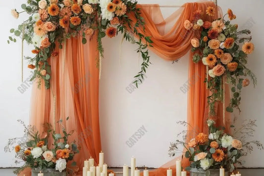 Gatsby Orange Floral Arch Curtain Photography Backdrop GBSX-00032 - Gatsby Backdrop