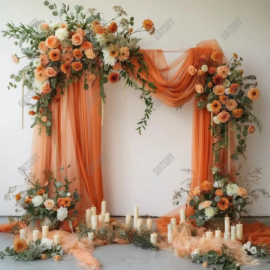 Gatsby Orange Floral Arch Curtain Photography Backdrop GBSX-00032 - Gatsby Backdrop