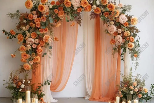 Gatsby Orange Floral Arch Curtain Photography Backdrop GBSX-00033 - Gatsby Backdrop