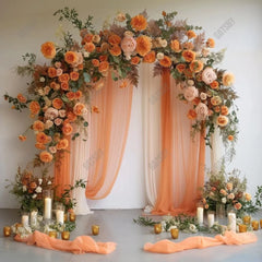 Gatsby Orange Floral Arch Curtain Photography Backdrop GBSX-00033 - Gatsby Backdrop