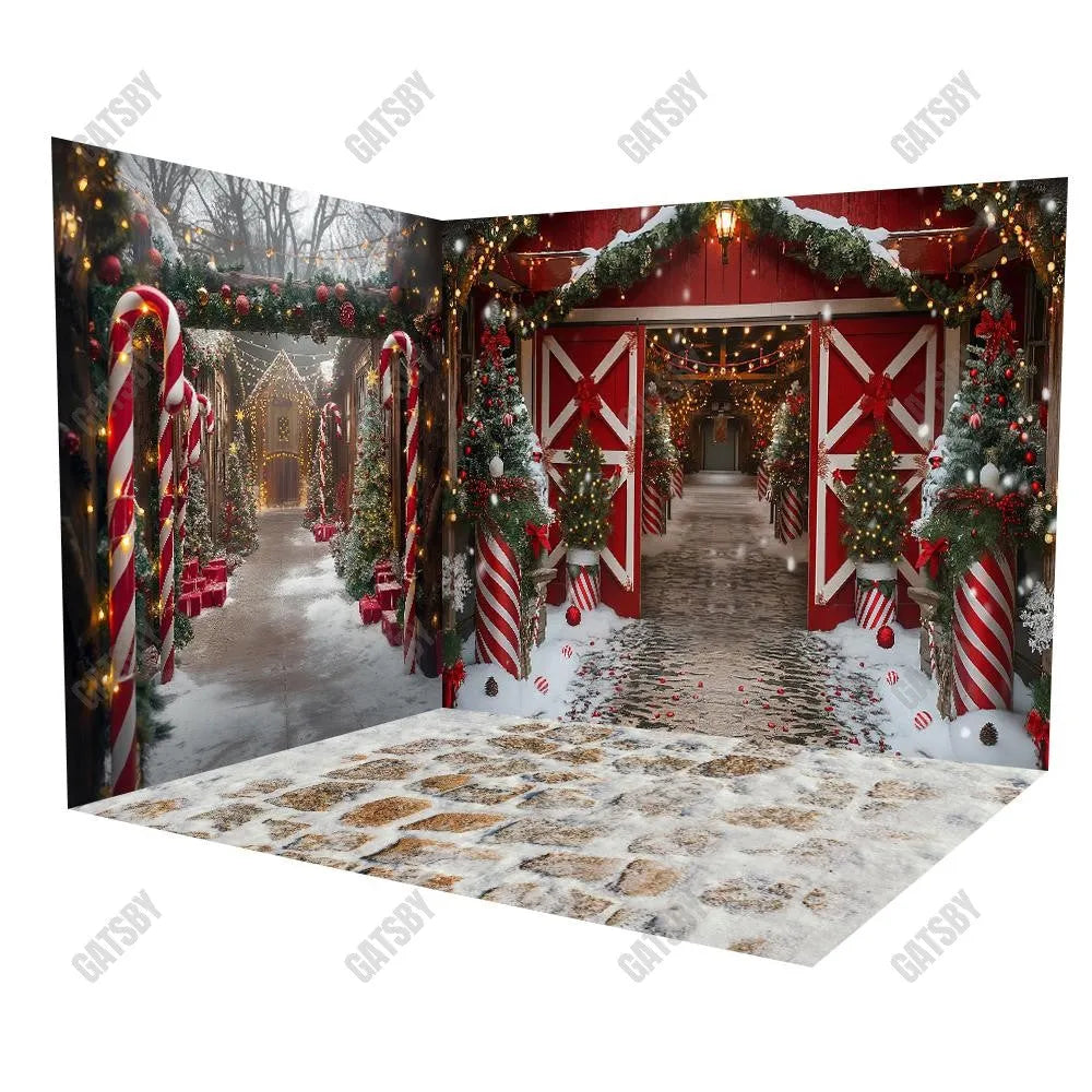 Gatsby Peppermint Holiday Barn Room Set Backdrop GBSX-00006&GBSX-00007&GBSX-99905 - Gatsby Backdrop