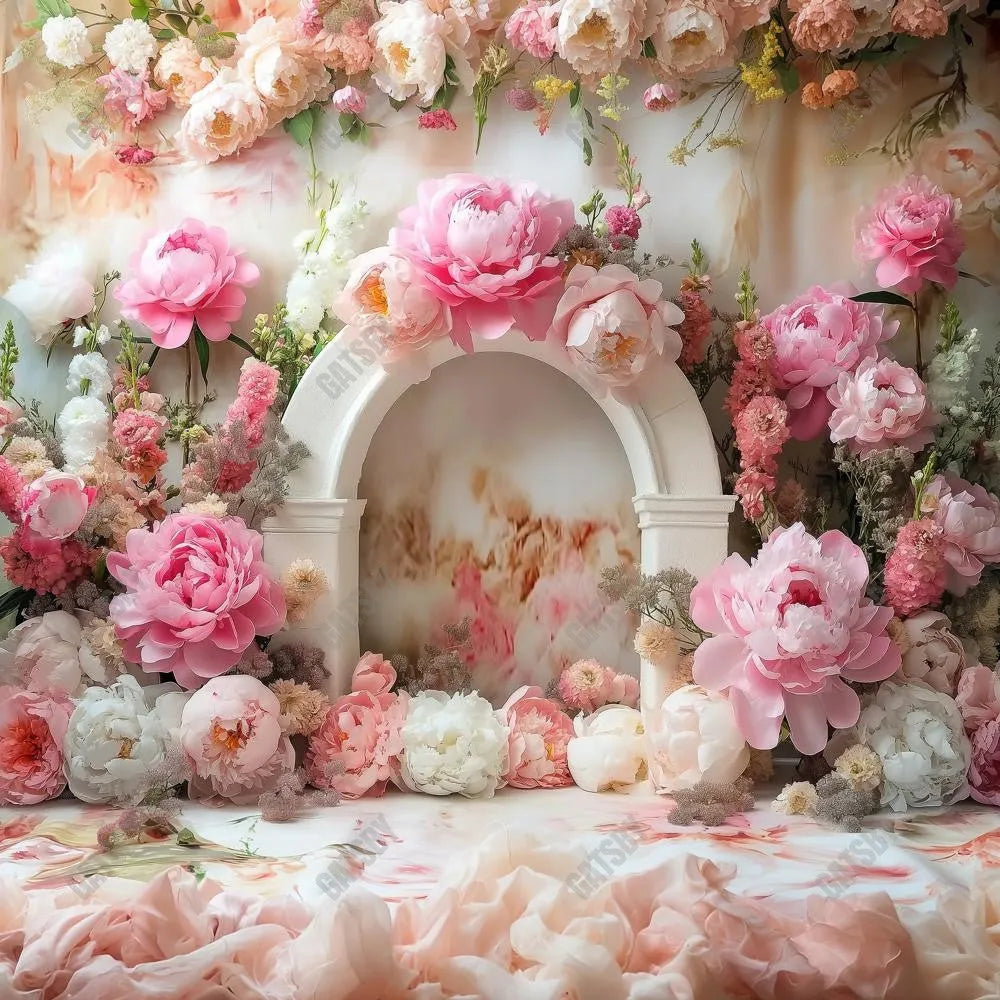 Gatsby Pink Floral Arch Photography Backdrop GBSX-00031 - Gatsby Backdrop