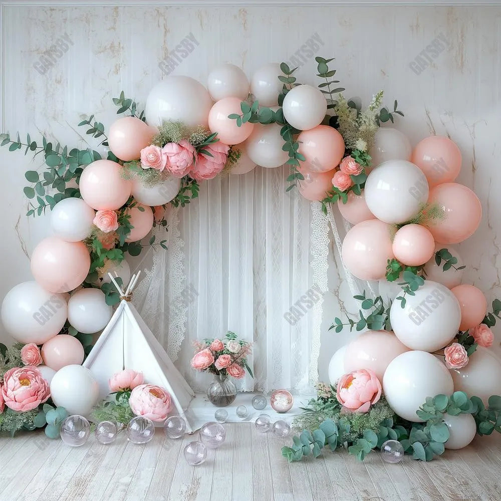 Gatsby Pink Floral Balloon Photography Backdrop Gbsx-00406 - Gatsby Backdrop