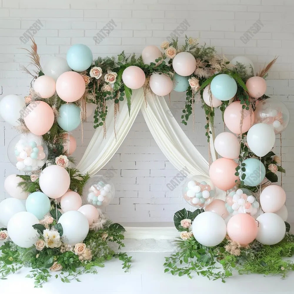 Gatsby Pink Floral Balloon Photography Backdrop Gbsx-00407 - Gatsby Backdrop