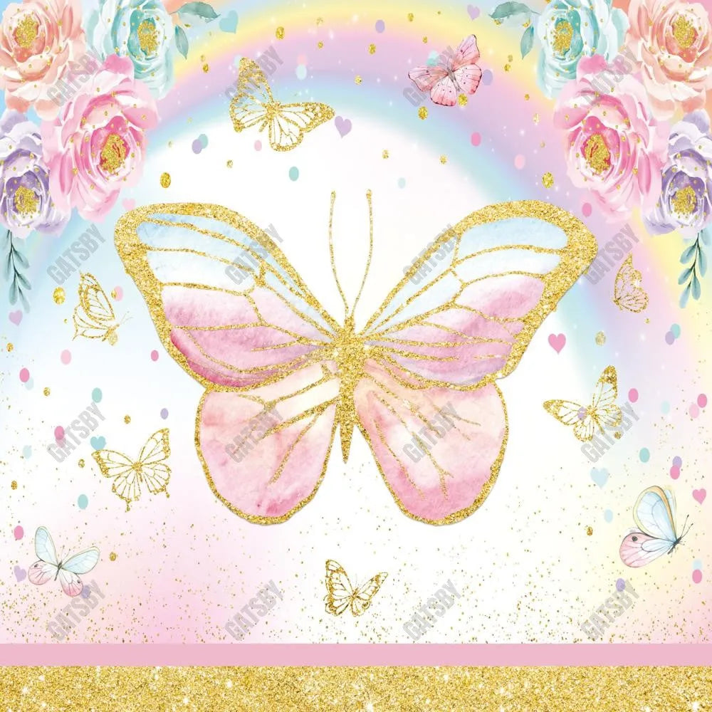 Gatsby Pink Flower Butterfly Photography Backdrop Gbsx-00501 - Gatsby Backdrop