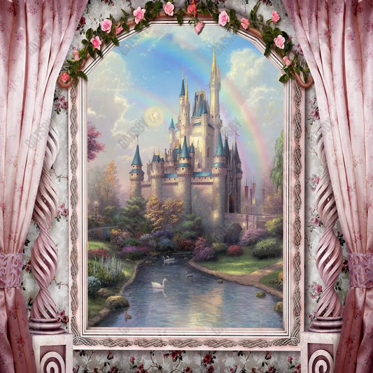 Gatsby Pink Princess Window Castle Photography Backdrop Gbsx-00698 - Gatsby Backdrop