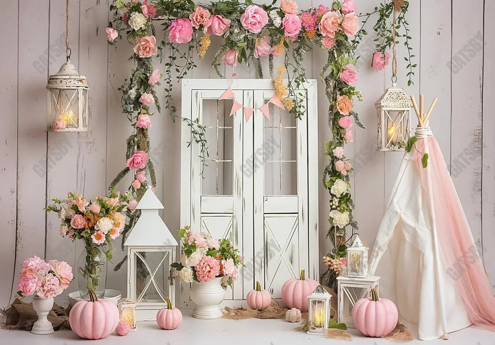 Gatsby Pink Pumpkin Boho Photography Backdrop Gbsx-00458 - Gatsby Backdrop