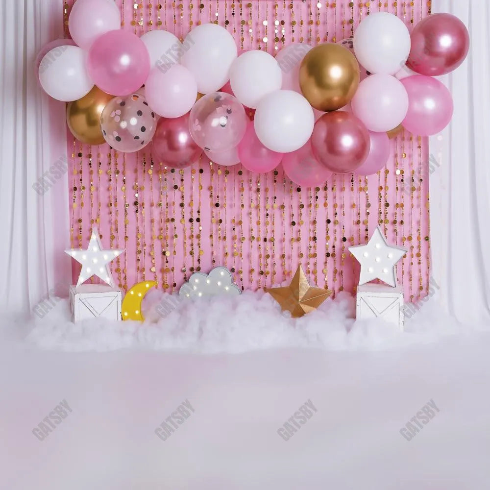 Gatsby Pink Star Balloons Photography Backdrop Gbsx-00399 - Gatsby Backdrop