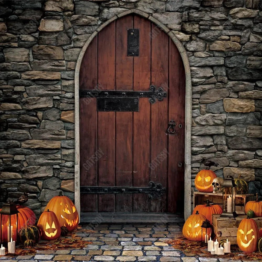 Gatsby Pumpkin Lanterns Door Photography Backdrop GBSX-00171 - Gatsby Backdrop