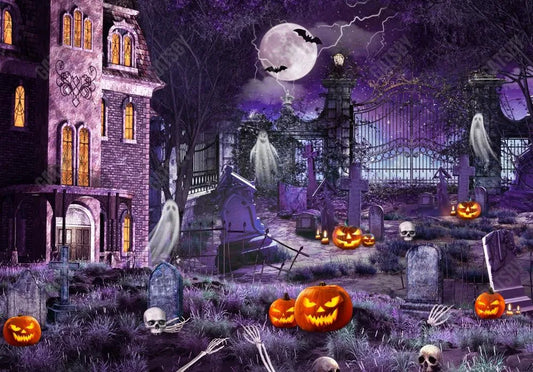 Gatsby Purple Halloween Night Cemetery Photography Backdrop GBSX-00163 - Gatsby Backdrop