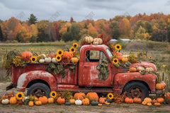 Gatsby Red Autumn Harvest Truck Photography Backdrop GBSX-00093 - Gatsby Backdrop