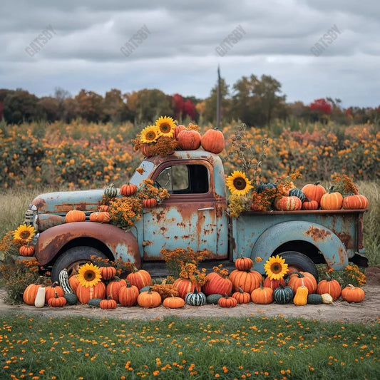 Gatsby Red Autumn Harvest Truck Photography Backdrop GBSX-00094 - Gatsby Backdrop