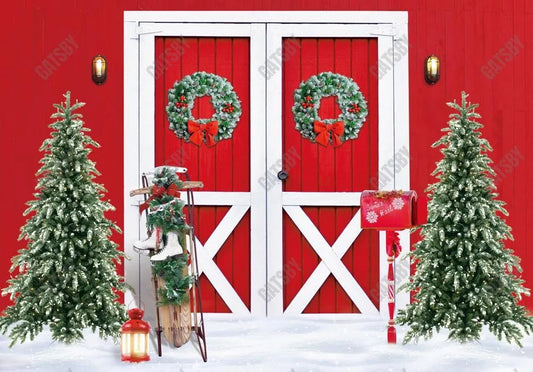 Gatsby Red Christmas Barn Door Photography Backdrop GBSX-00042 - Gatsby Backdrop