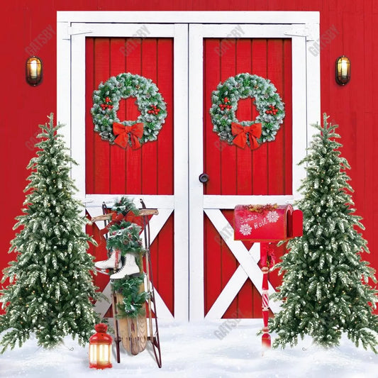 Gatsby Red Christmas Barn Door Photography Backdrop GBSX-00042 - Gatsby Backdrop