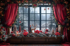 Gatsby Red Christmas Window Curtain Photography Backdrop GBSX-00149 - Gatsby Backdrop