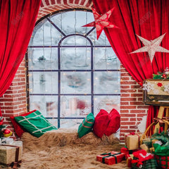 Gatsby Red Christmas Window Curtain Photography Backdrop Gbsx-00826 - Gatsby Backdrop