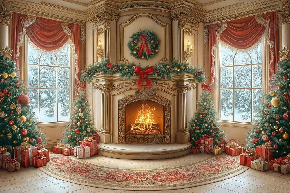 Gatsby Regal Christmas Fireplace Photography Backdrop Gbsx-01014 - Gatsby Backdrop