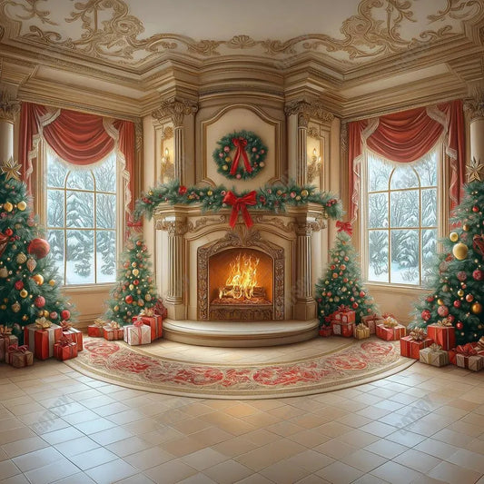 Gatsby Regal Christmas Fireplace Photography Backdrop Gbsx-01014 - Gatsby Backdrop