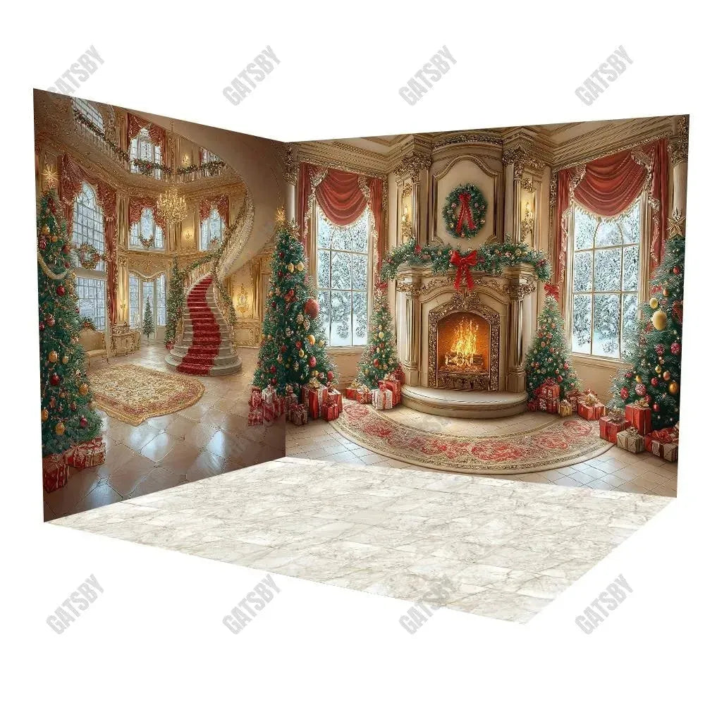 Gatsby Regal Christmas Fireplace Staircase Room Set Backdrop Gbsx-01013&Gbsx-01014&Gbsx-00053 - Gatsby Backdrop