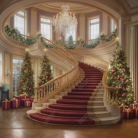 Gatsby Regal Christmas Staircase Photography Backdrop Gbsx-00192 - Gatsby Backdrop