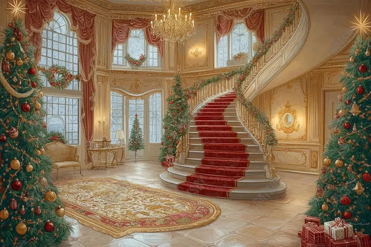 Gatsby Regal Christmas Staircase Photography Backdrop Gbsx-01013 - Gatsby Backdrop