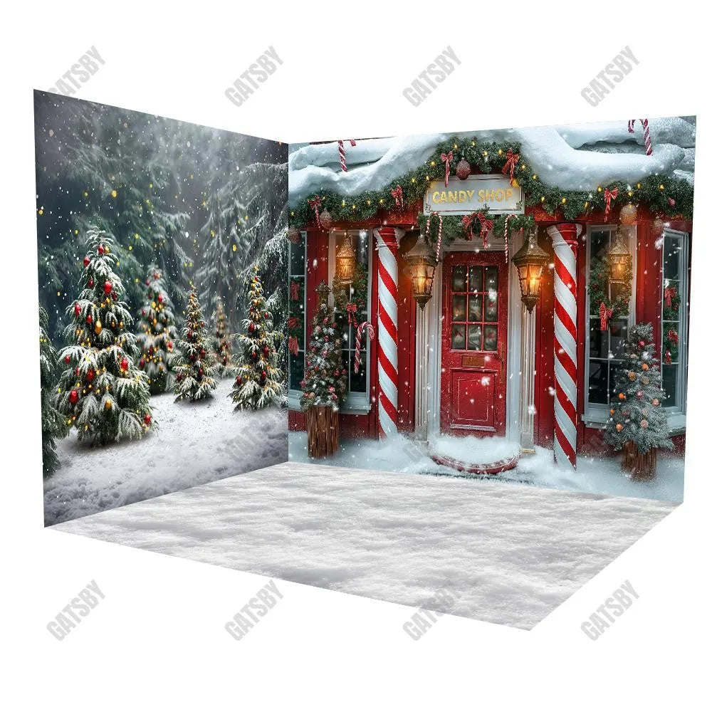 Gatsby Santa Village Candy Shop Room Set Backdrop GBSX-00021&GBSX-99890&GBSX-99970 - Gatsby Backdrop