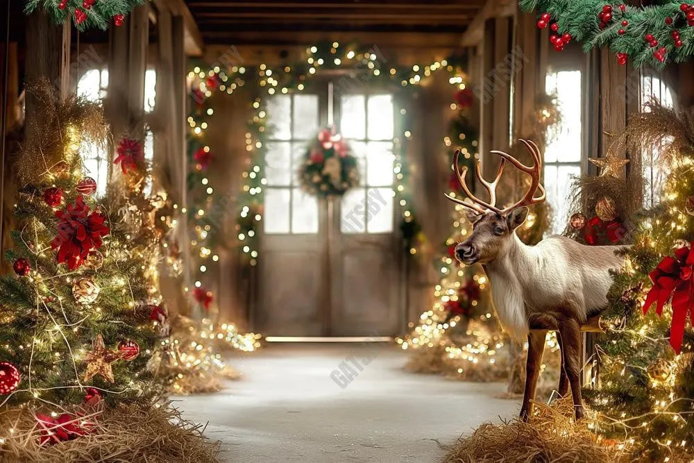 Gatsby Santa Village Reindeer Stable Photography Backdrop GBSX-00001 - Gatsby Backdrop