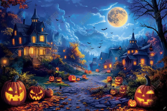 Gatsby Scary Halloween Village Night Photography Backdrop Gbsx-00617 - Gatsby Backdrop