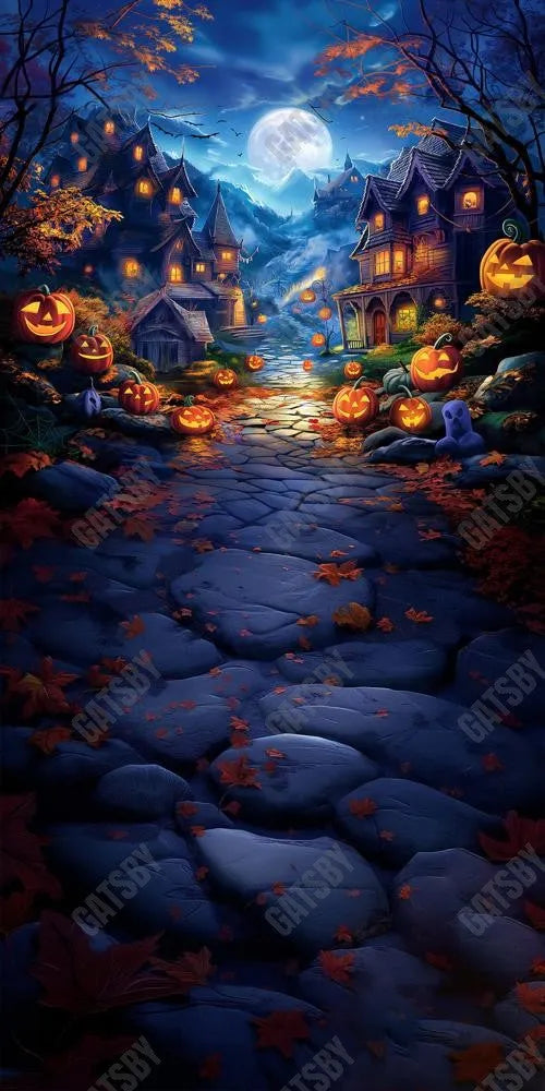 Gatsby Scary Halloween Village Night Photography Backdrop Gbsx-00618 - Gatsby Backdrop